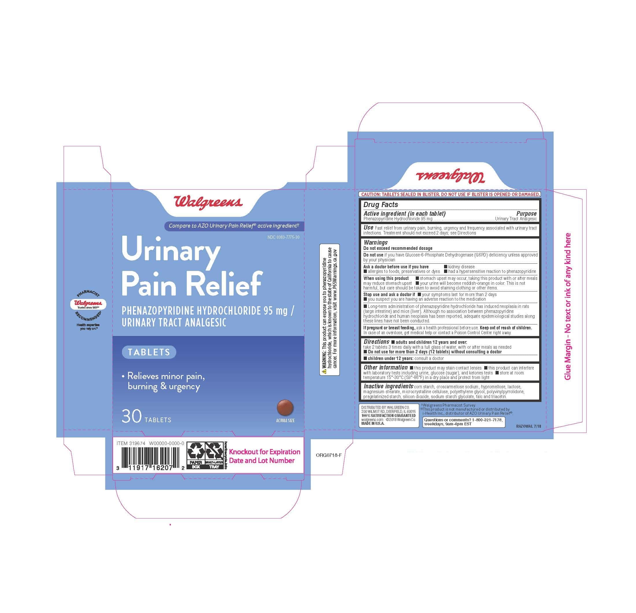 Walgreens Urinary Pain Relief: Details from the FDA, via OTCLabels.com